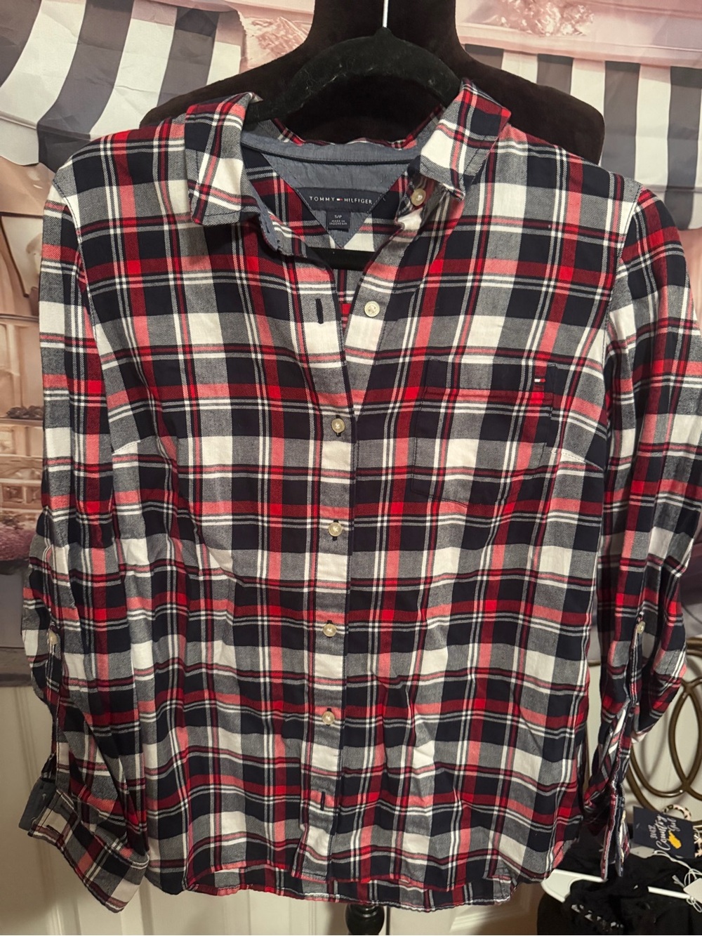Tommy Hilfiger Red, Navy & White Plaid Button-Down Shirt
